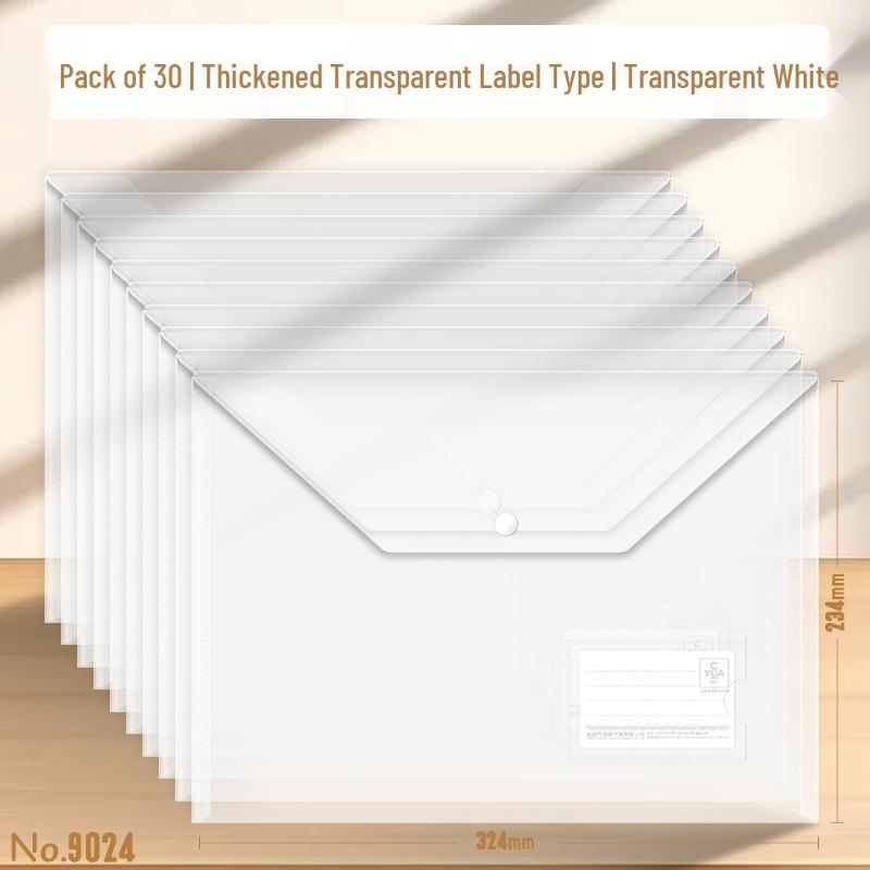 9021 Transparent File & Document Storage Bag - A4, Thickened, Waterproof, Plastic Button Closure