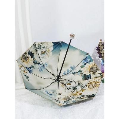 Modischer Blumen-Regenschirm, winddicht, UV-Schutz, 5 faltbare Regenschirme, tragbar, für Reisen, Regen, Damen, Regenschirm, Tasche, Kinder-Regenschirm