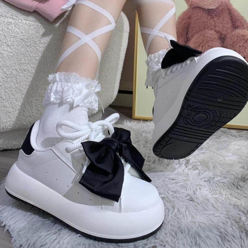 High value bow niche white shoes 2025 spring and autumn new fashion versatile casual thick baseplate shoes women