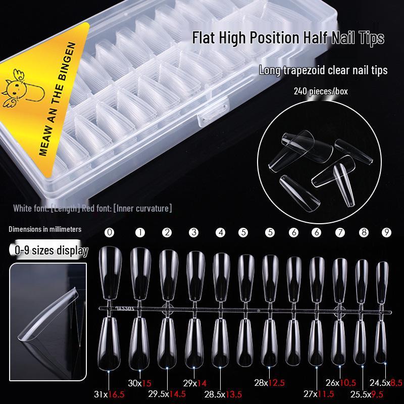 Dual-Use Seamless Transparent Frosted Nail Tips - Extendable Flat/Arc Design