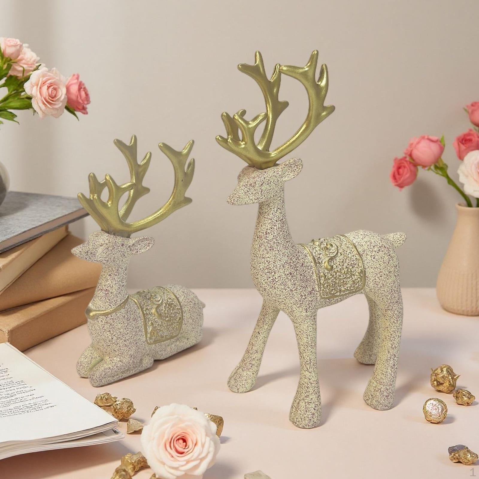 

2 шт. Статуэтки лосей Коллекция скульптур животных Полимерные декоративные фигурки Настольные украшения для серый