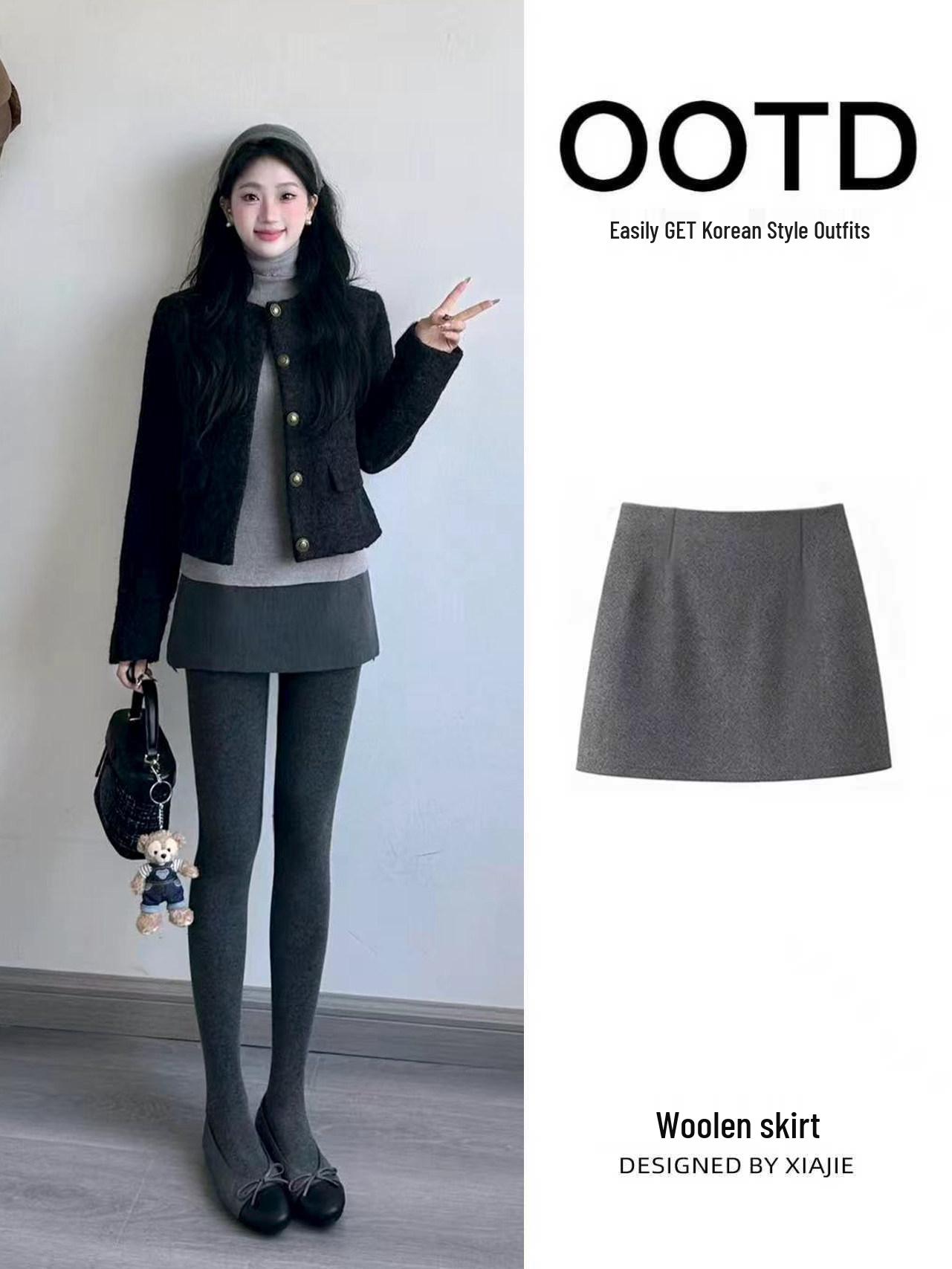 High-Waisted Woolen Polka Dot Retro A-Line Skirt for Women Winter 2026 S
