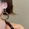 Maillard Resin Bamboo Silver Needle Round Earrings: Retro Autumn/Winter Fashion, Simple Niche High-End Dangle Jewelry.