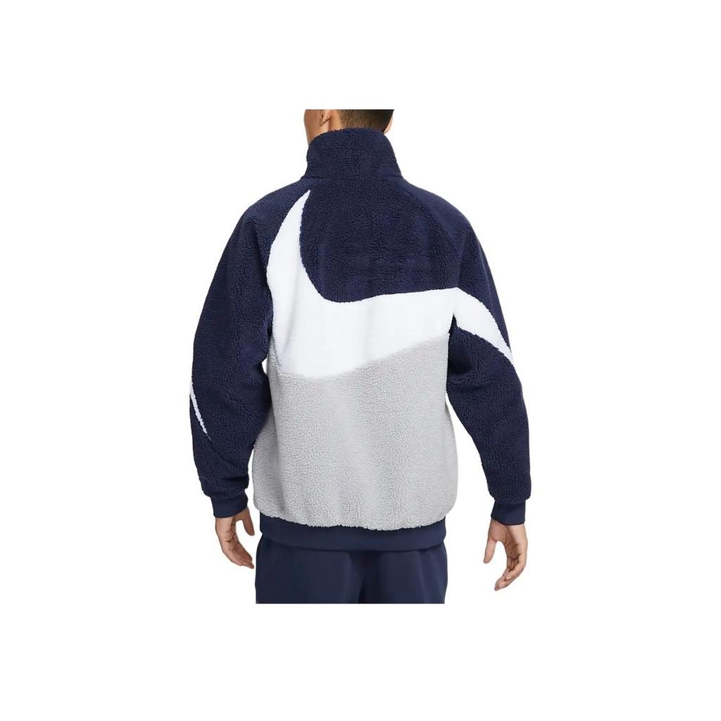 Nike Sportswear Swoosh Fashion Comfortable Soft Reversible Collar Fleece Jacket Men Jackets Deep-Navy White Team-Blue-Grey BQ6546-411