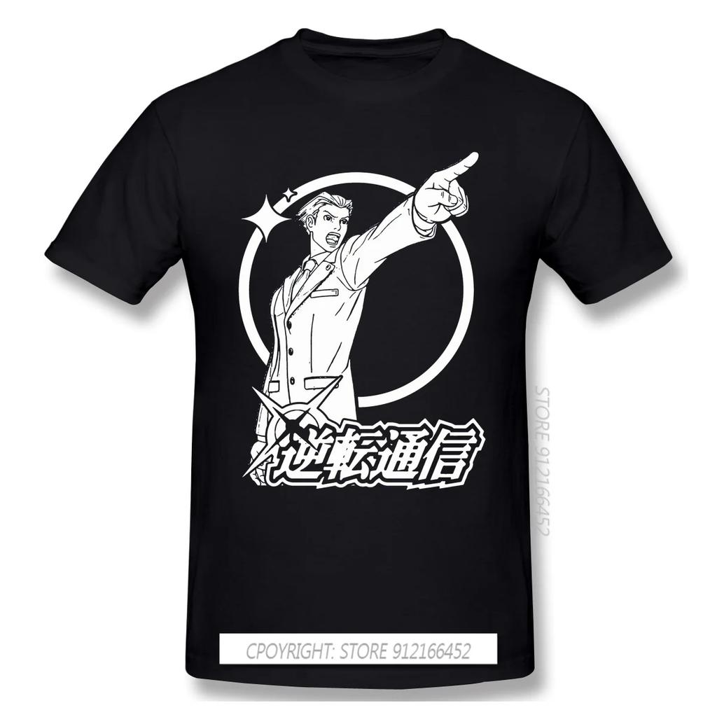 High Quality Men Clothes O-Neck 100% Cotton Cool  T-Shirts Phoenix Wright Ace Attorney Miles Fey Games Sleeve Short