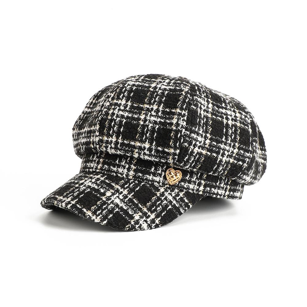 

Beret Women Newsboy Cap Spring Autumn Plaid Octagonal Hats For Women Fashion Style Sweet Casual New Vintage M чорний