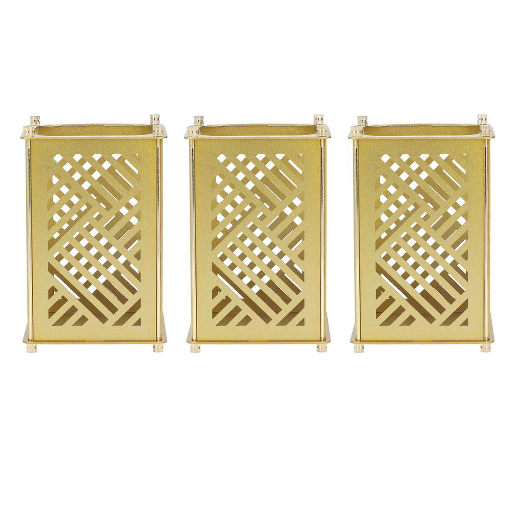 3set Pen Holder Golden Appearance Electroplating Quadrate Educational DIY Assembly Office Pen