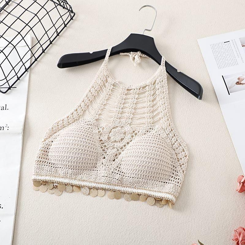 Bohemian Hollow Knit Halter Neck Camisole - Sexy Beach Resort Women's Tank Top