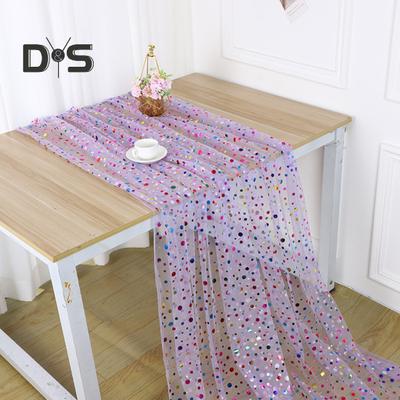 150CM Colorful Dot Tulle Table Runner French Sheer Round Dot Mesh Long Rectangle Wedding Bridal Shower Party Dining Table Cover Kitchen Supplies