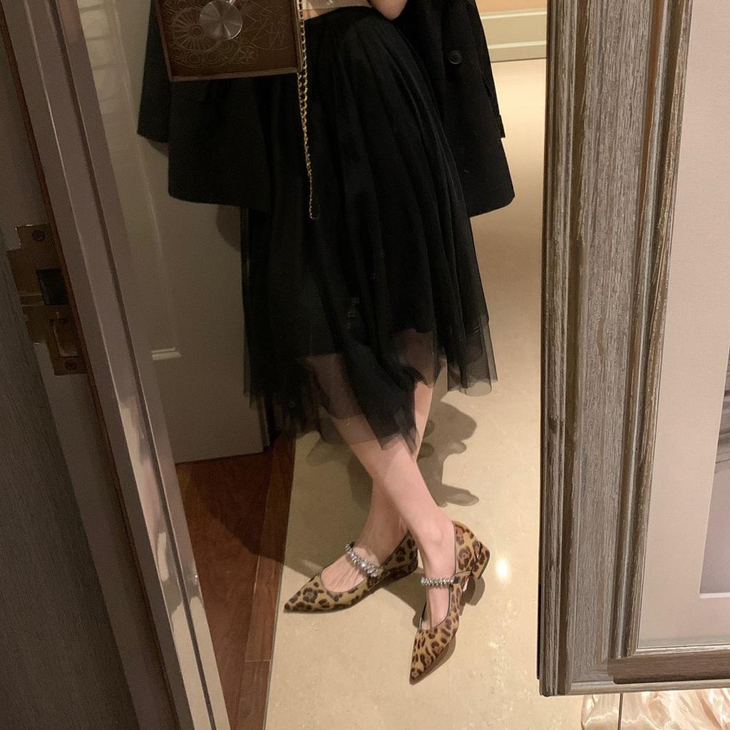 Sheepskin Version~ Grape Mother Same Leather French Pointed Sparkling Rhinestone Mary Jane Shoes Women's Versatile Shallow Mouth Single Shoes