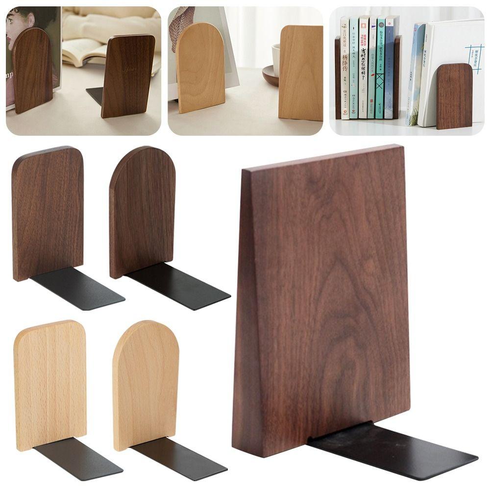 

3PCS Thickened Bookends Nature Wooden Book Support Rack High Quality Desktop Bookshelf Students 05