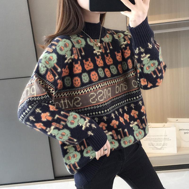 

Новый женский пуловер с рисунком из мультфильма, теплый вязаный свитер