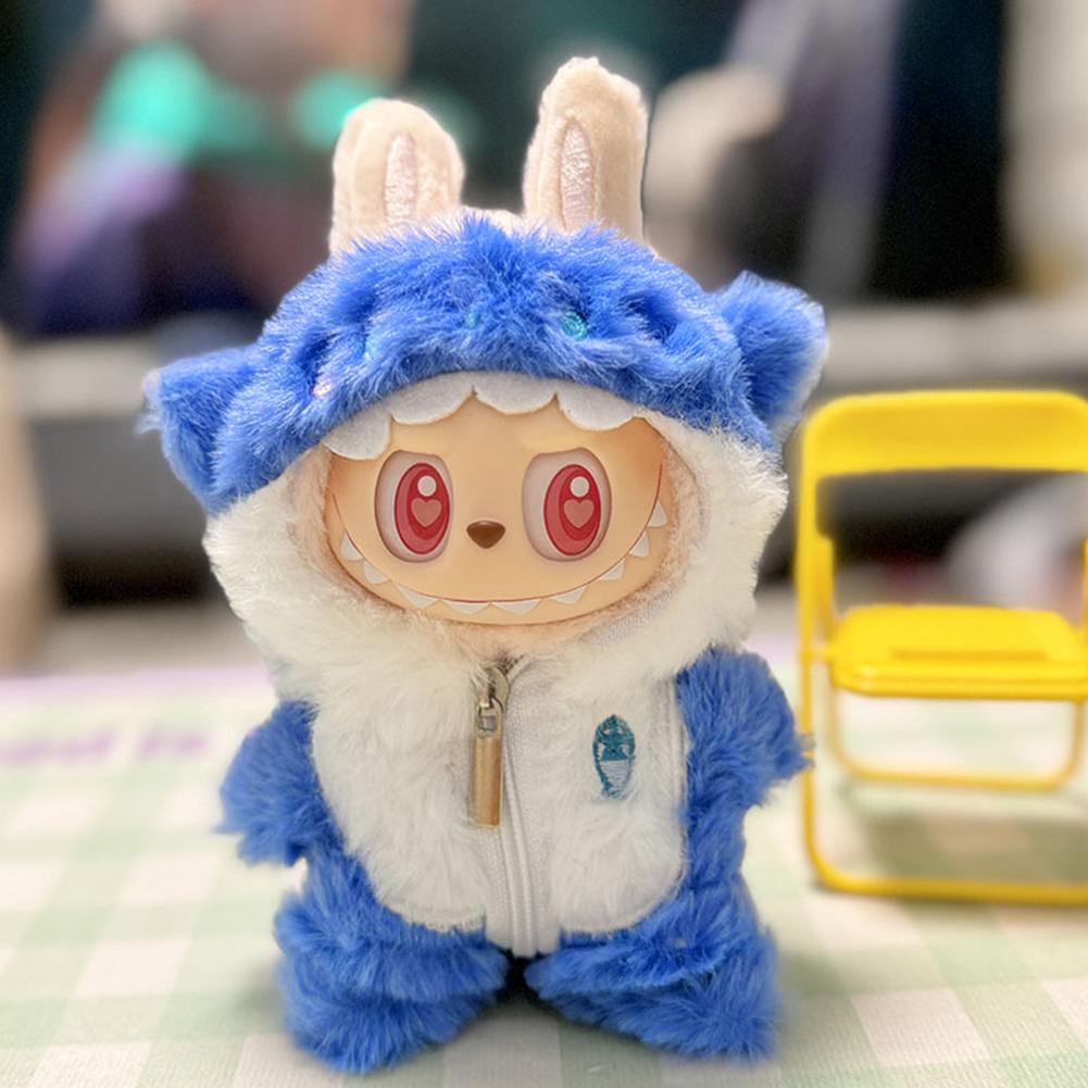 Kawaii Kleiderset für Labubu 17cm Plüschpuppen Outfit Zubehör Plüschpuppen Kleidung Herzschlag Macaron Partypuppen Kleidung Set