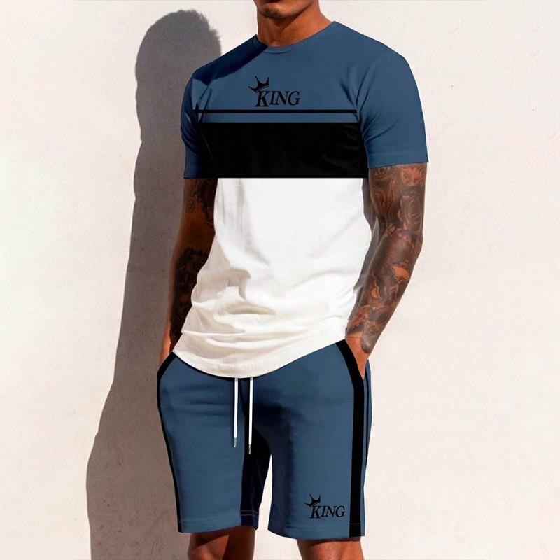 Summer 2025 new men's casual and fashionable 3D printed pattern two-piece street style casual wear