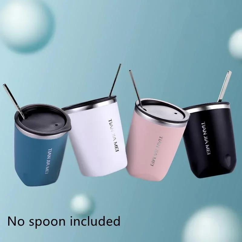 Portable Mini Stainless Steel Casual Cup Double Layer Heat Insulation Anti-scald with Lid Travel Drinking Coffee Milk Tea Cup