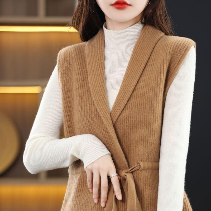 

Жилет жилет женский осенне-зимний новый однотонный с V-образным вырезом кардиган без рукавов верхний кардиган свободный и универсальный вязаный женский жилет One Size хаки