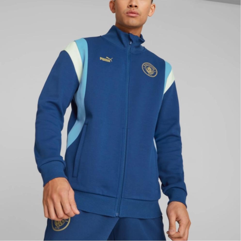 Puma Mcfc Cny Manchester City Rabbit Year Series Logo Letter Print Color Block Retro Sports Jacket Men Jacket Blue 772351-25
