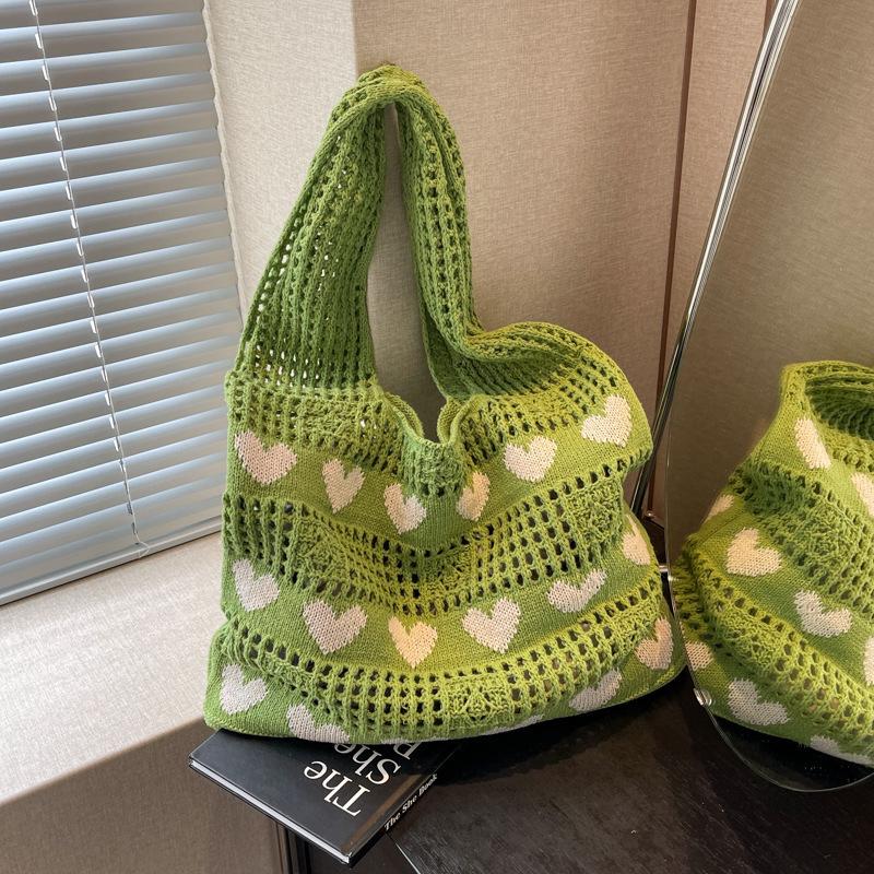 2024 Women's Heart Cutout Knitted Tote: Large-Capacity Handbag, Beach & Shopping Bag