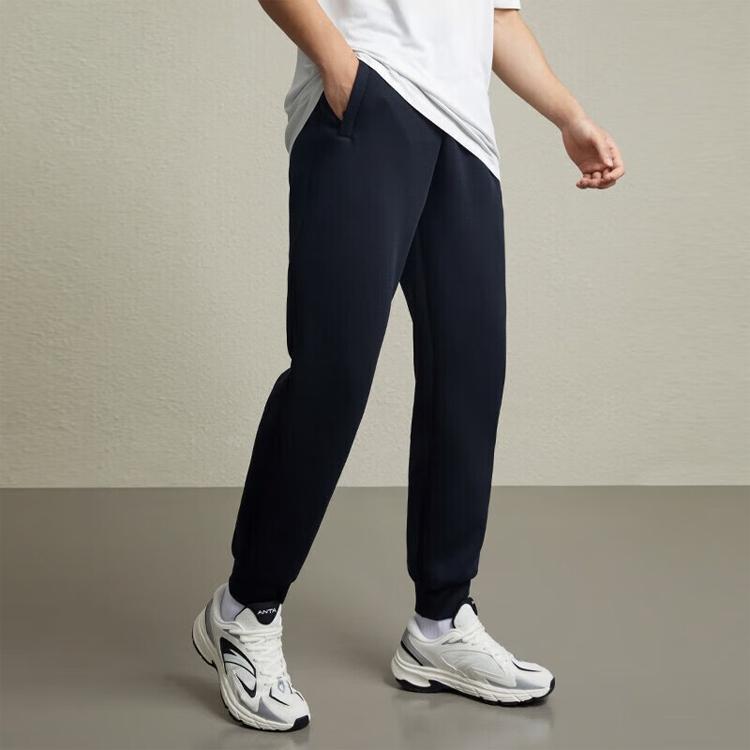 Anta Training Series Solid Color Mid Waist Warm Tapered Knit Sports Pants Men Bottoms Basic-Black 152247318-4