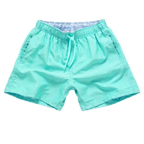 

Casual Solid Color Summer Beach Shorts Pants Men Drawstring Swimming Trunks S ціан