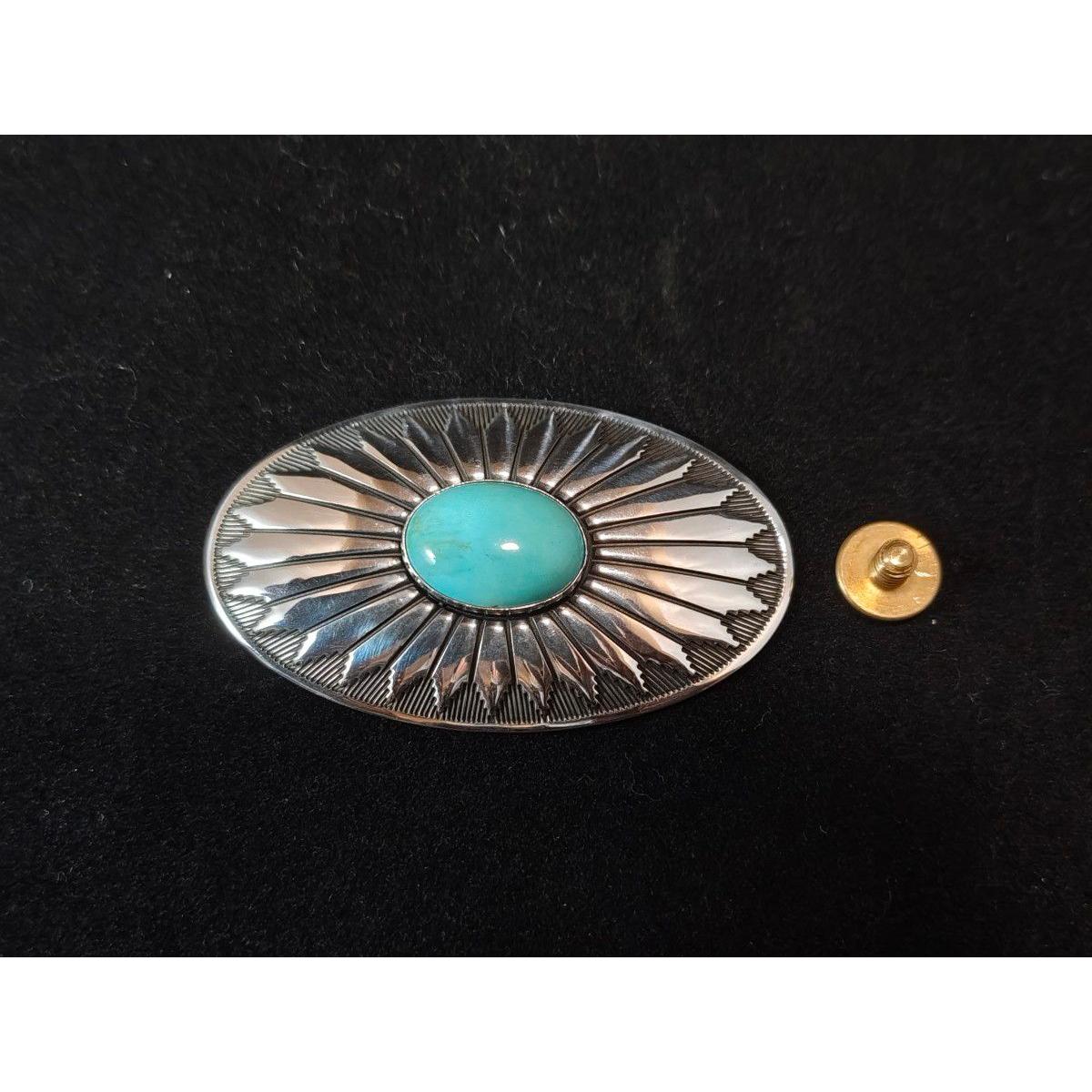Used Approximately 17.6g Sterling Silver Turquoise Oval Concho Screw Type Silver 925 Indian Jewelry