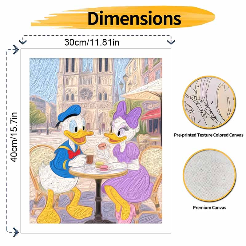 Disney Donald Duck and Daisy Paris Date Oil Paint by Numbers Painting Kit Handmade Diy Home Decoration Gift