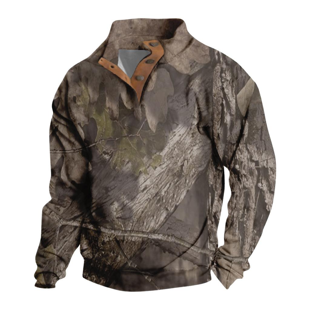 Herren Casual Fashion Weihnachtsdruck Kapuzenpullover Breiter Herren Loose Button Stand Collar Kapuzenpullover