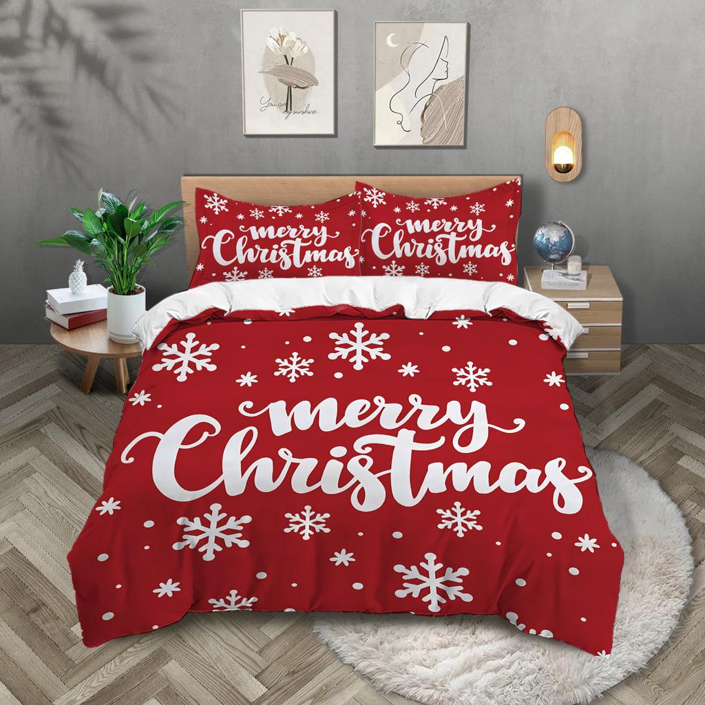 Christmas Three-Piece Bedding Digital Printing Christmas Letter Quilt Set Bedding