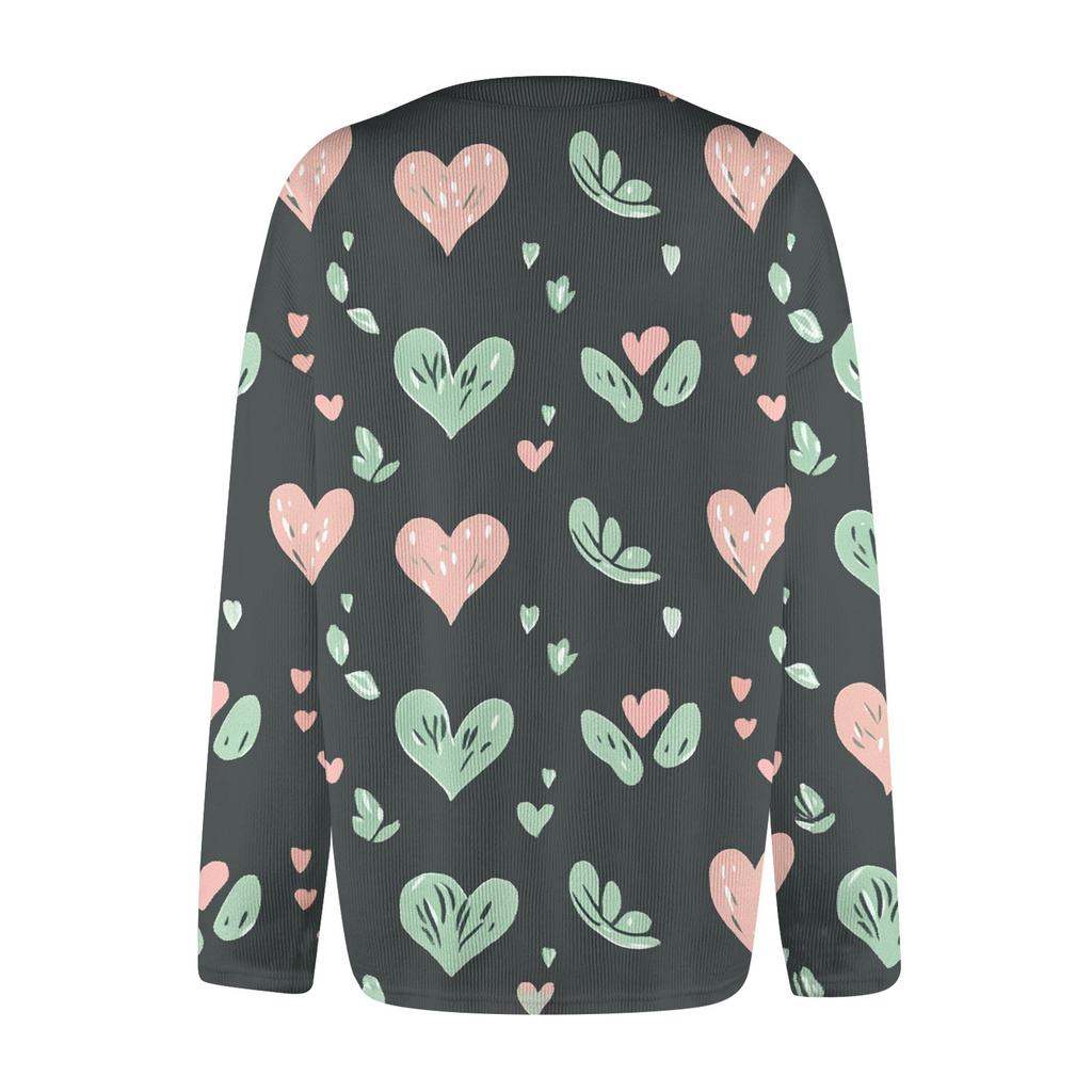 Kvinners Valentine's Day Print Langermet strikket Cardigan Button Jacket