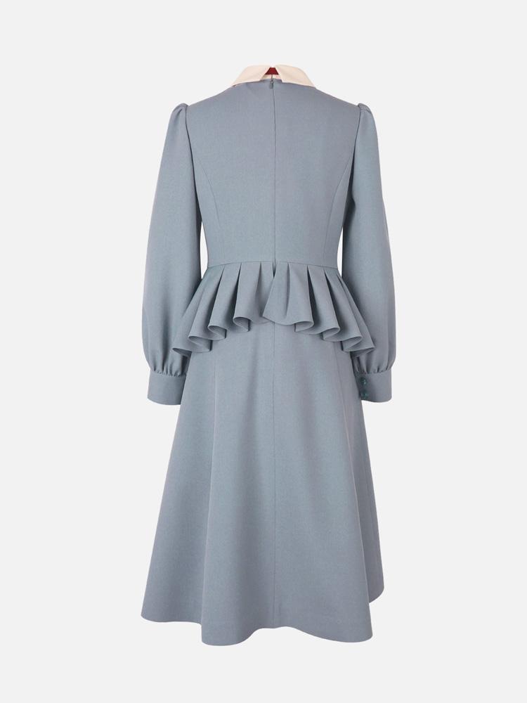 L By L Blue Wine Color Block Ribbon A-Line Dress