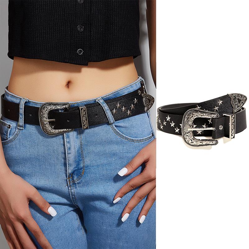 Rivet Hollow Bullet Decoration Belt  Leather Studded Goth Rock Wild Adjustable Women Punk Black Belt