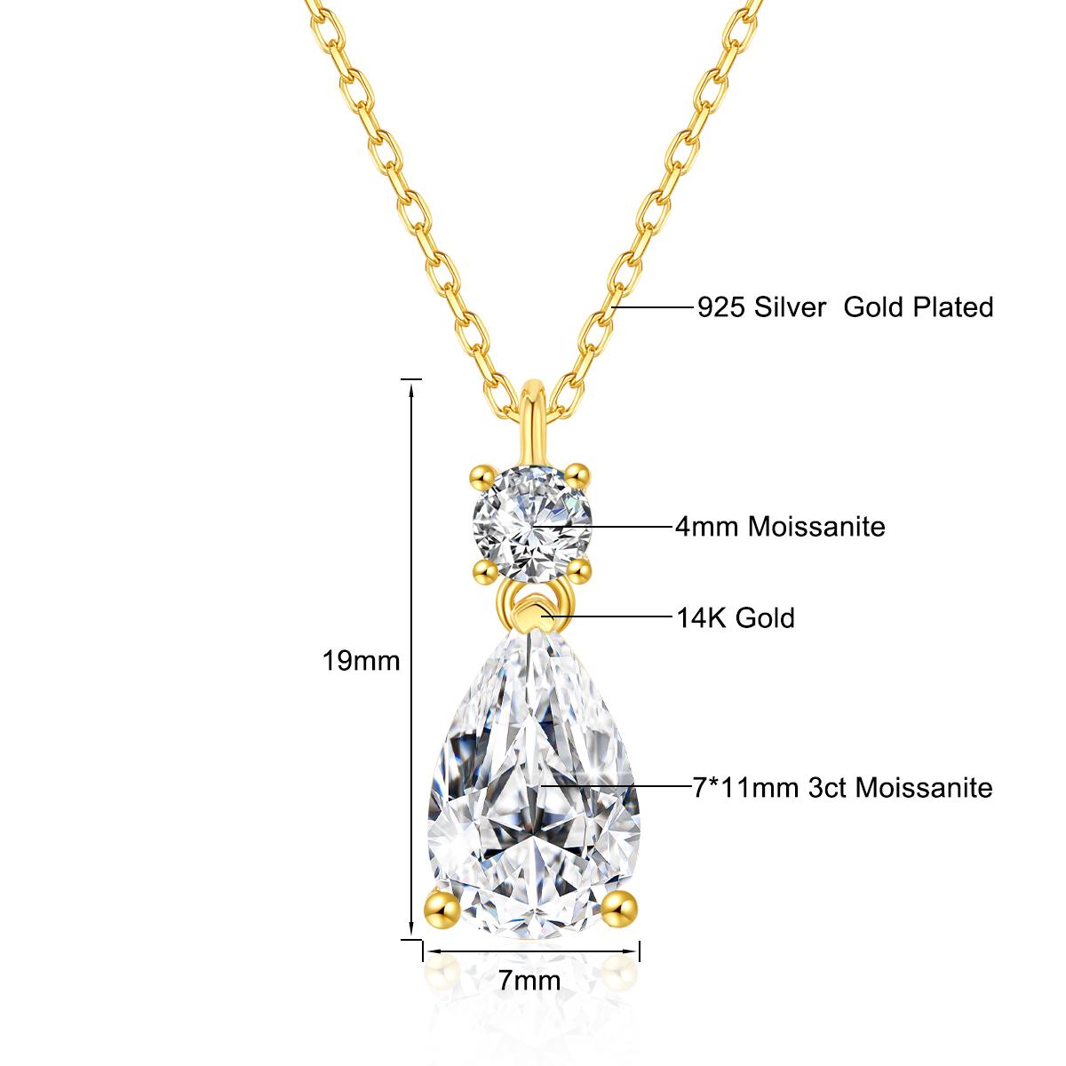 

Trendy Lovers Real 14k Gold Necklace Pear Cut Moissanite Diamond 3 Carat 7*11mm Wedding K gold Jewelery for Women Certified