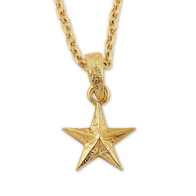 Aloha Lokahi Hawaiian Jewelry Necklace, Surgical Stainless Steel, Star Scroll, Yellow Gold, Azuki Chain (2mm Stainless Steel Width), 40cm
