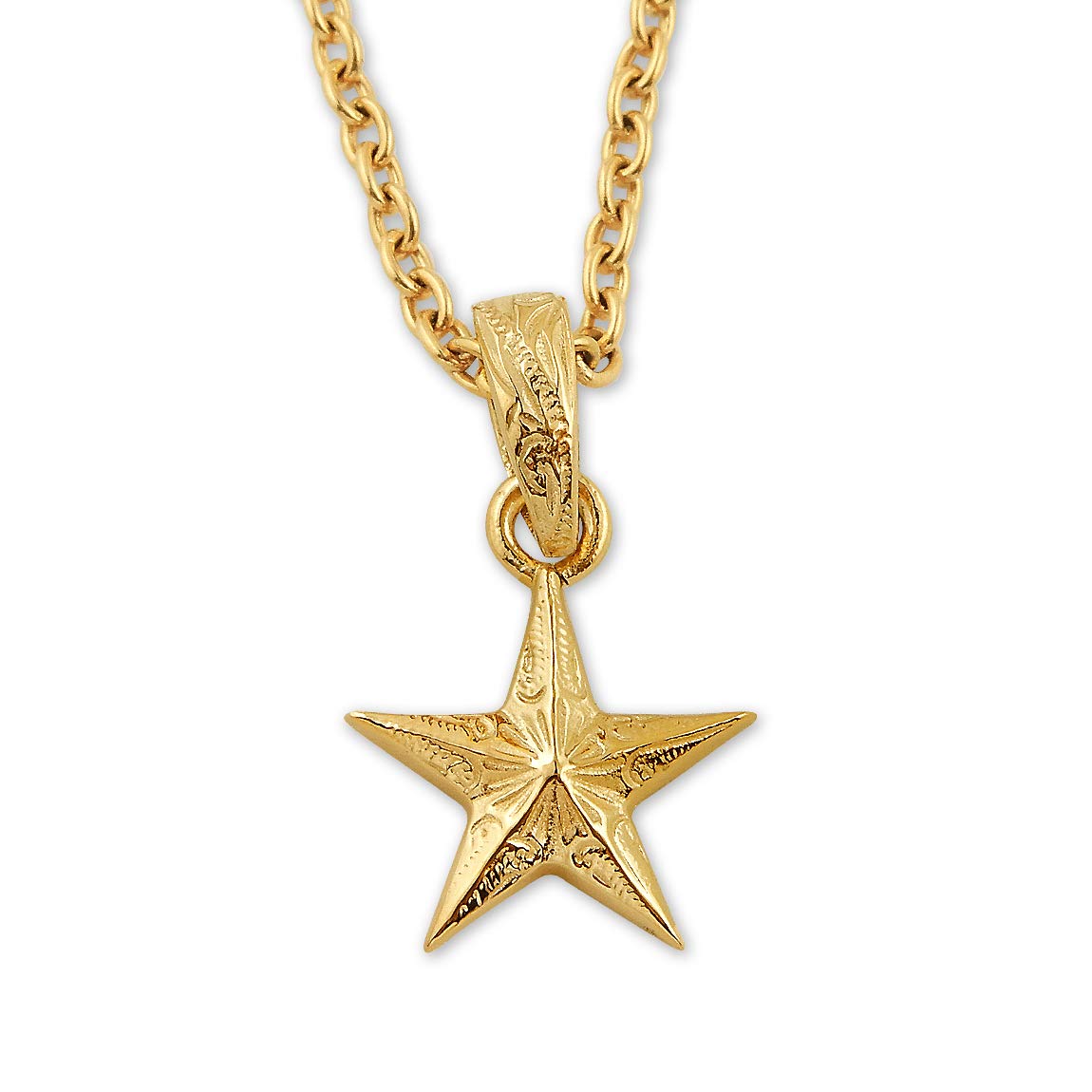 

(Aloha Lokahi) Aloha Lokahi Hawaiian Jewelry Necklace, Surgical Stainless Steel, Star Scroll Design, Yellow Gold, Curb Chain (2mm stainless steel