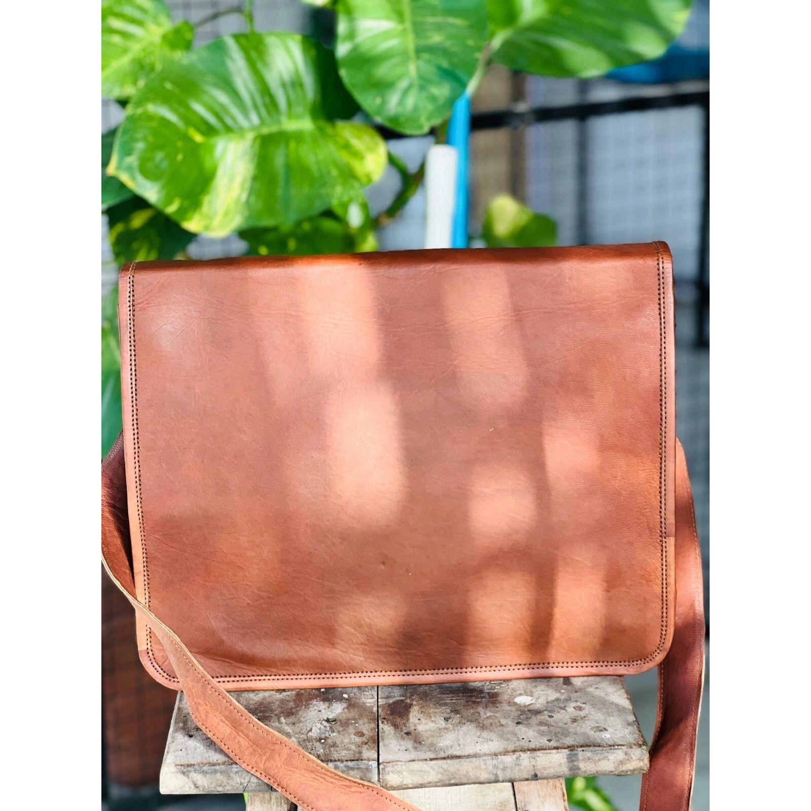 

Мужская кожаная винтажная сумка-мессенджер для ноутбука ручной работы, портфель-сатчел 13 x 10 x 4 in