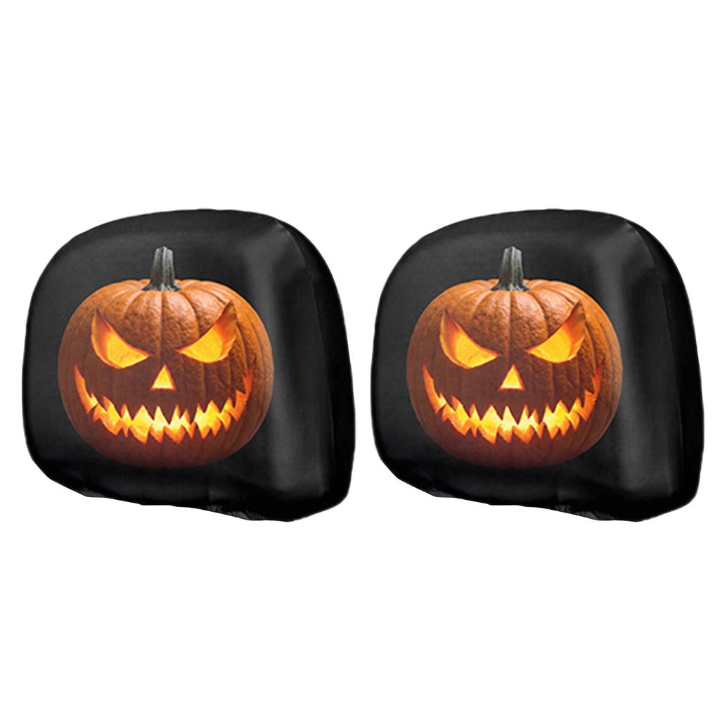Halloween Car Headrest Cover with Scary Pattern - Printed Headrest Protector for Car Interior Decor