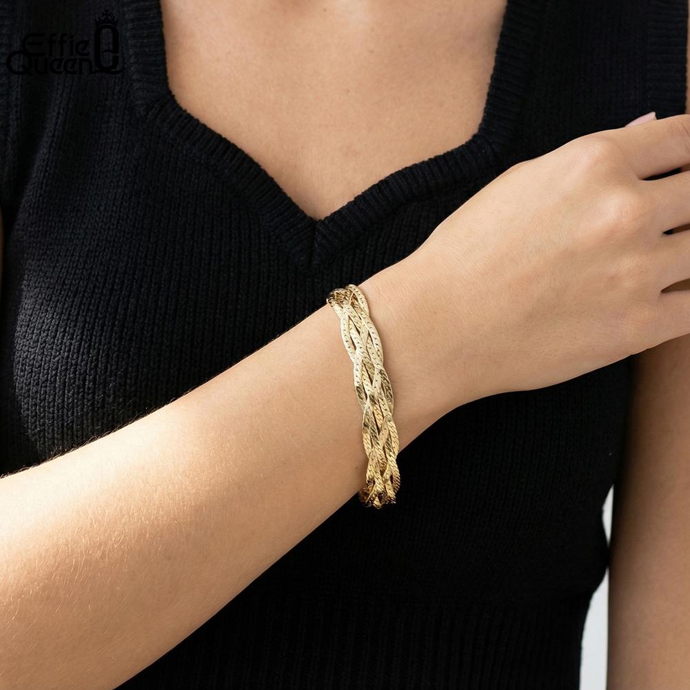 EFFIE QUEEN Flat Side Chain On Hand 7MM Bracelet 925 Sterling Silver Multiyaer Link Chain Bracelet Unisex Trendy Jewelry SB220