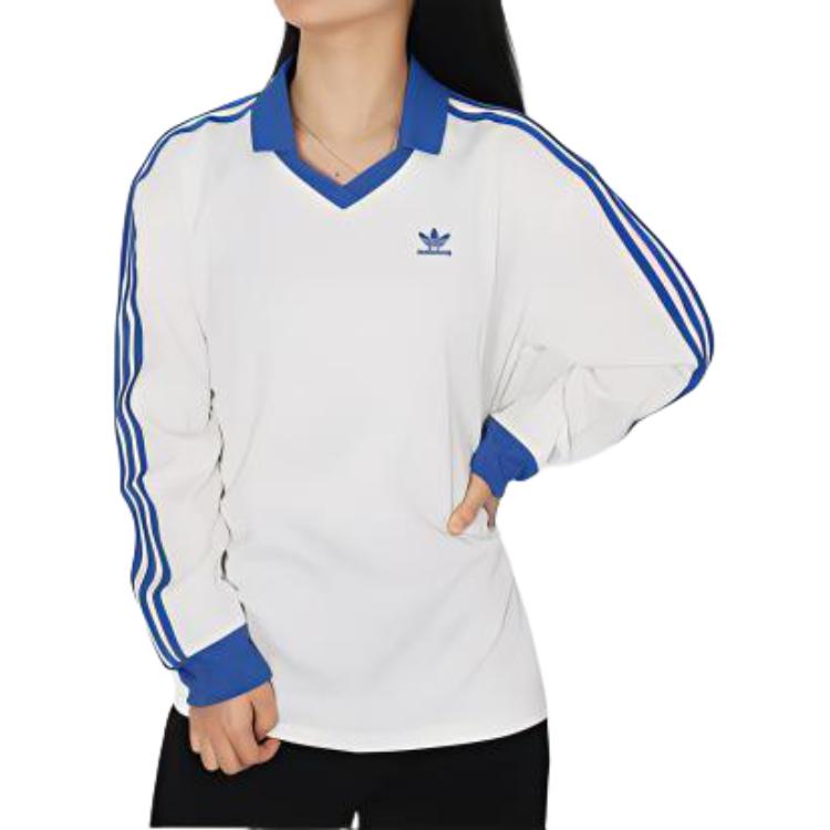 Adidas Originals Striped Logo Embroidered Pullover Long Sleeve T-Shirt Women Tops White IR6100