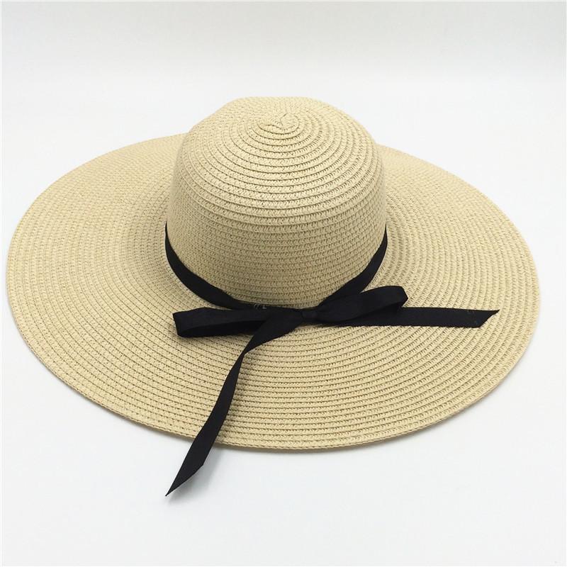 Summer Simple Floppy Sun Hat Women Wide Brim Beach Hat Girls Seaside Travel Foldable Straw Hat Sunscreen UV Protection Lady Cap