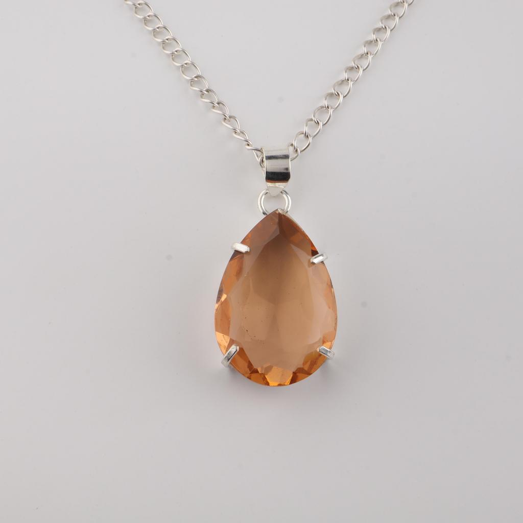 Natürlicher Champagner-Quarz Edelstein Silber Anhänger 1,60" , Handgefertigter 925er Sterlingsilber Damenschmuck, Partywear Quarz Anhänger PP-67-3