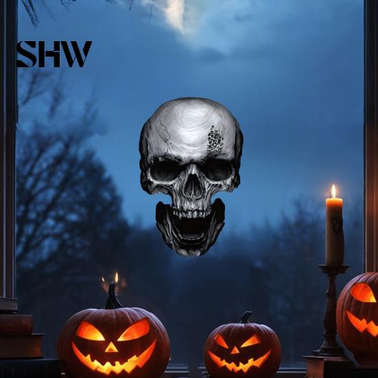 Creative Holiday Gifts for Friends Halloween Skull Static Window Stickers, Realistic Glass Decals, Waterproof PVC Spooky Home Decor Party Clings,