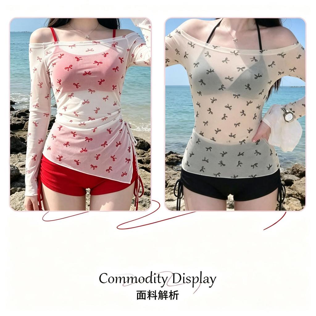 Pure desire wind beach bikini three-piece women's mesh sunscreen blouse split swimsuit seaside vacation babes swimsuit