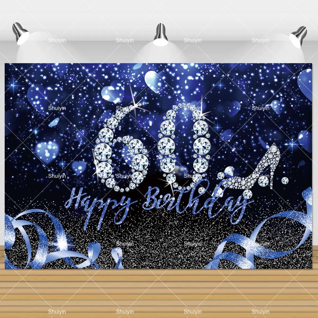 60th Birthday Backdrop Woman Man 60 Years Old Birthday Decorations Party Supplies Glitter Balloons Sixty Banner Photo Shoot Prop