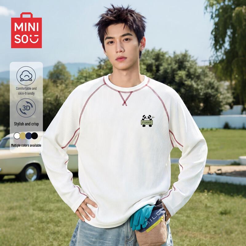 MINISO Men's Long-Sleeve Casual Contrast Crewneck Tee