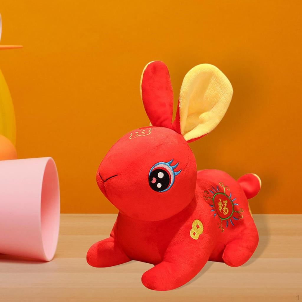Chinese Lunar Year Plush Toys Stuffed Animal Doll, Soft Cartoon Bunny Figurine for Store