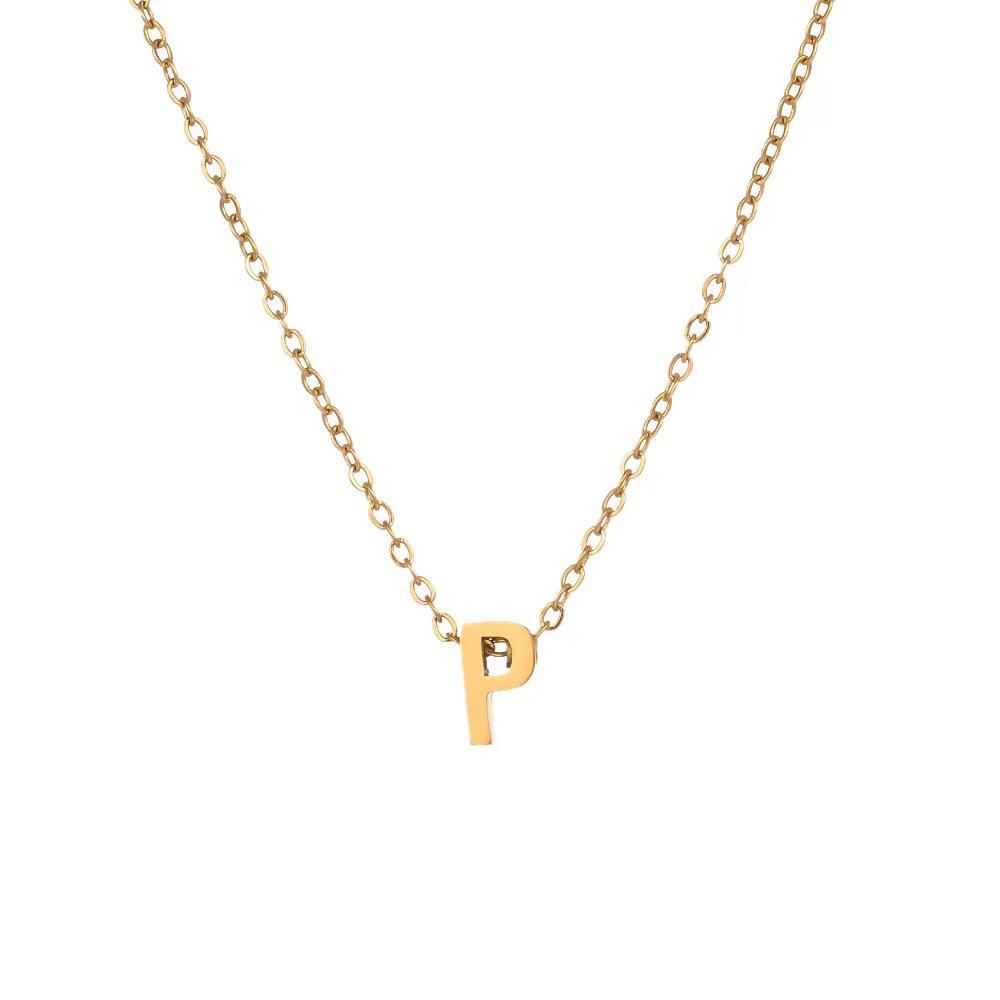 Elegant 18K Gold Titanium Letter Pendant Necklace - Durable and Versatile Clavicle Chain