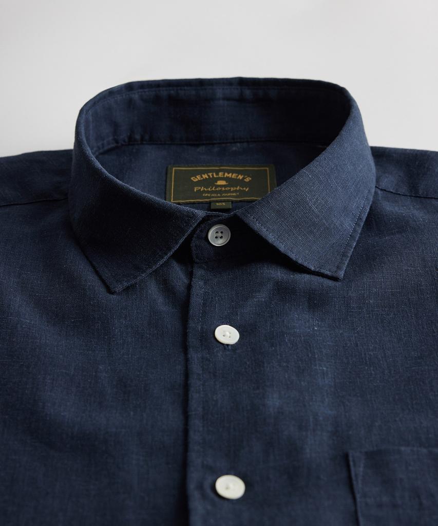 STCO Gentlemens Philosophy [Mother-Of-Pearl Buttons] Soft Linen Short Sleeve Shirt_Navy (Regular Fit)_Jdsxz56Csn