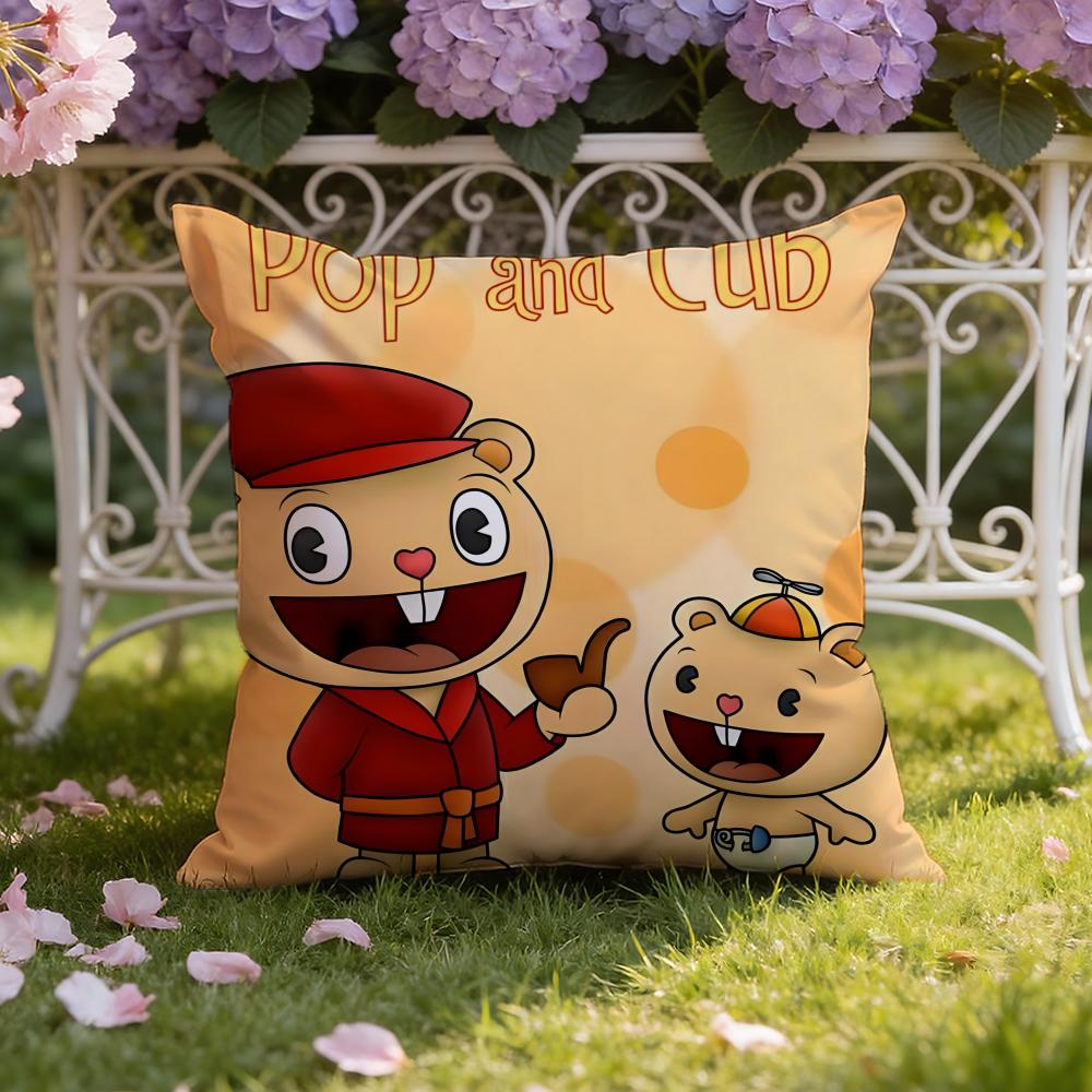 Anime H-Happy Tree F-Friends Cushion Cover Home & Car Dual-Scene Pillow Cover: Reversible for Premium Comfort