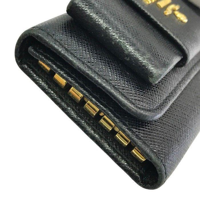 Used PRADA Prada 6-ring Key Case for Women, Saffiano Leather, Ribbon, Gold Hardware, Black, Used, T1