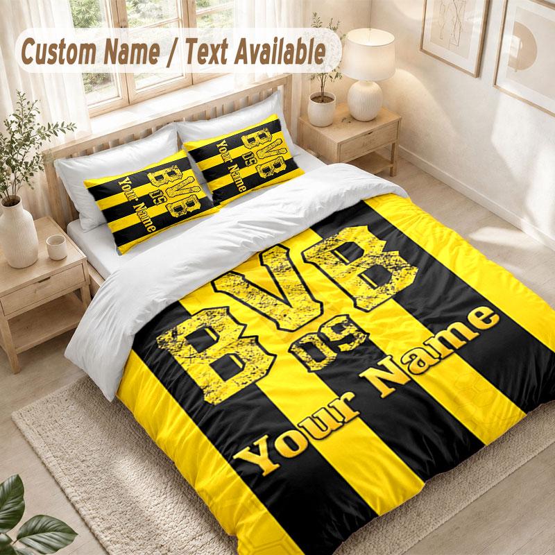 Custom Name Bedding Set 3 PiecesBorussia Dortmund Print Duvet Cover + 2 Pillowcases Soft Bed Decor